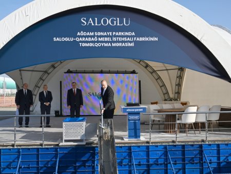 Prezident İlham Əliyev Ağdam Sənaye Parkında “Saloğlu Qarabağ” MMC-nin istehsal müəssisəsinin təməlini qoyub